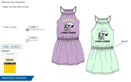 Snoopy - Vestido playero de tirantes  infantil Violeta 12A
