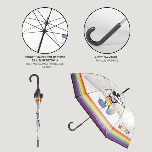 Mickey - Paraguas transparente manual para adulto Pride