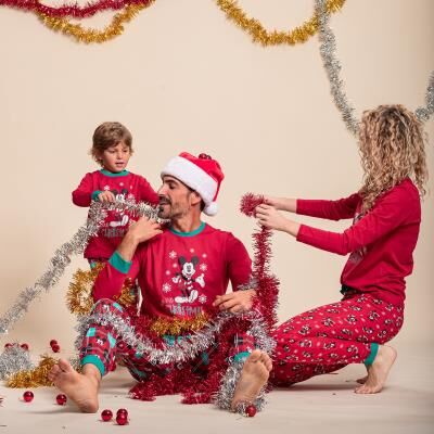 Mickey - Pijama largo de invierno para hombre con motivos navideos Rojo L