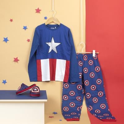 Avengers - Pijama largo juvenil de Capitn Amrica Azul oscuro 10A