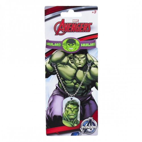 Avengers - Pack de pulsera y colgante con chapa de Hulk