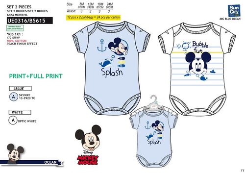 Mickey - Pack 2 body bebe 18 meses