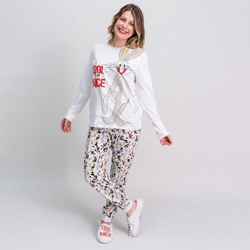 Looney Tunes - Pijama largo adulto mujer Bugs Bunny Gris XS