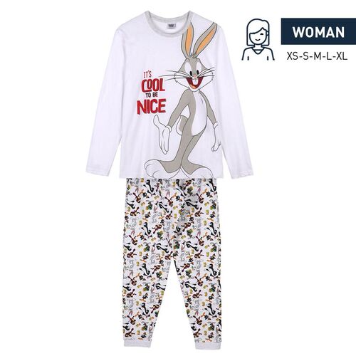 Looney Tunes - Pijama largo adulto mujer Bugs Bunny Gris XS