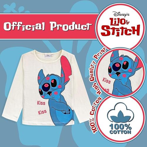 Stitch - Camiseta de manga larga Lilo infantil nia Blanco 4A