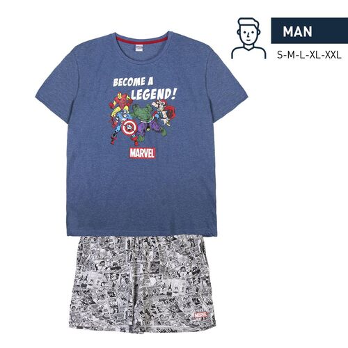 Marvel - Pijama corto single jersey hombre Azul oscuro S